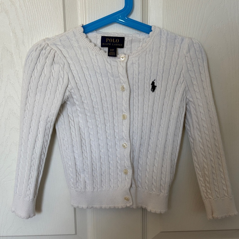 Polo by Ralph Lauren 3T girls Cream Cable Knit Cardigan